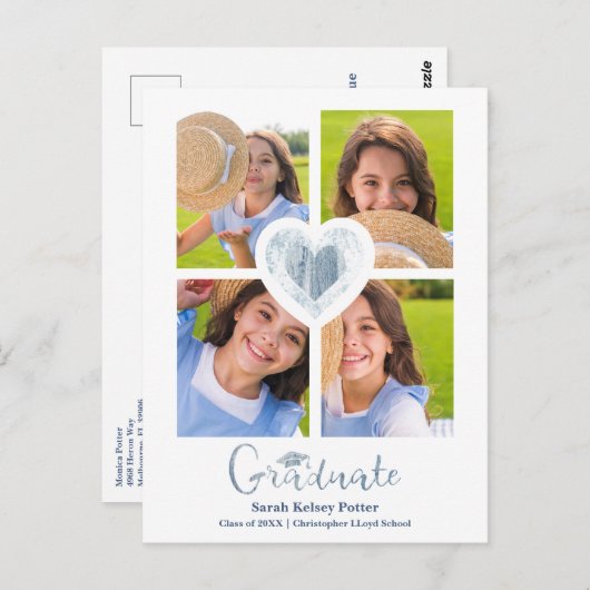 ブルーハートおしゃれ学校卒業4枚の写真 ポストカード (正面/裏面)