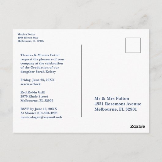 ブルーハートおしゃれ学校卒業4枚の写真 ポストカード (裏面)