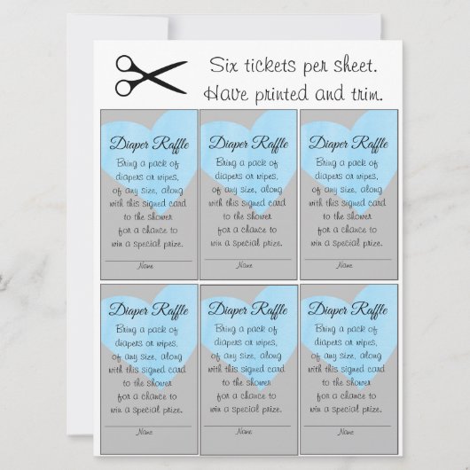 ブルーハートおむつラッフル小さな男の子ベビーシャワー 招待状 (正面)