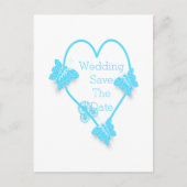 ブルーハートと蝶デザイン結婚ズ 案内ポストカード (正面)