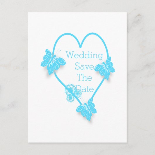 ブルーハートと蝶デザイン結婚ズ 案内ポストカード (正面)