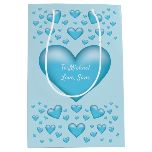 ブルーハートカスタム文字 ミディアムペーパーバッグ (正面)