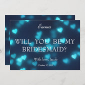 ブルーハートグリッターは私の花嫁になる 招待状 (正面/裏面)