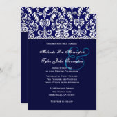 ブルーハートダマスク結婚レースA04 招待状 (正面/裏面)