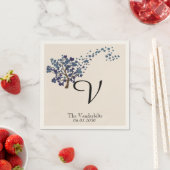 ブルーハートツリーオンアイボリー結婚ズナプキン スタンダードカクテルナプキン (インサイチュ)