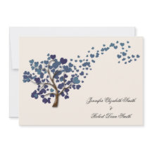 ブルーハートツリーオンアイボリー結婚式招待状