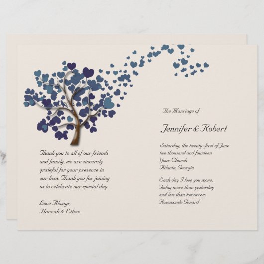 ブルーハートツリーオンアイボリー結婚式 プログラム (正面/裏面)