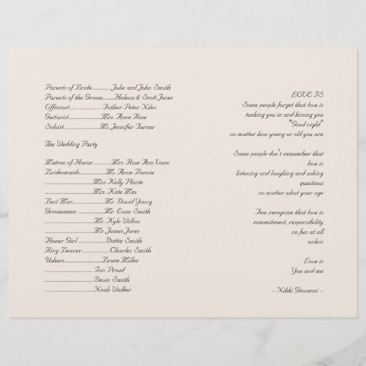 ブルーハートツリーオンアイボリー結婚式 プログラム (裏面)