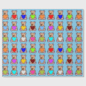 ブルーハートテディベア ラッピングペーパー (フラット)