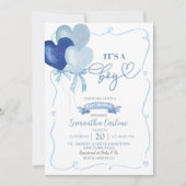 ブルーハートバルーンベビーシャワー 招待状 (正面)