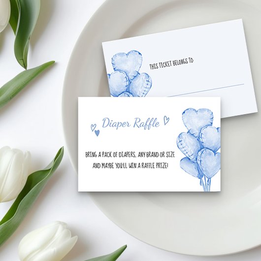 ブルーハートバルーン付おむつラッフルチケット エンクロージャーカード