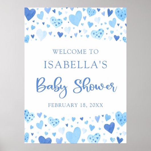 ブルーハートバレンタインスイートハートベビーシャワー ポスター (正面)