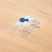 ブルーハートバレンタイン男の子の赤ちゃんシャワー アクリル招待状 (レイダウン)