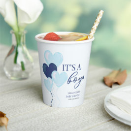 ブルーハートバレンタイン男の子の赤ちゃんシャワー 紙コップ