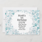 ブルーハートパーソナライズされた誕生日招待状 招待状 (正面)