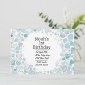 ブルーハートパーソナライズされた誕生日招待状 招待状 (スタンド正面)