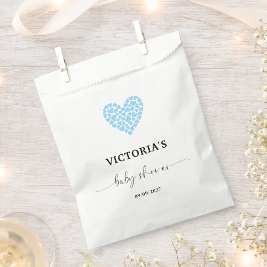 ブルーハートベビーシャワーパーティー フェイバーバッグ (クリップ留めされた状態)