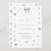 ブルーハートリトルスウィートアート誕生日招待状 招待状 (正面/裏面)