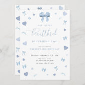 ブルーハートリトルハートスロブ誕生日招待状 招待状 (正面/裏面)