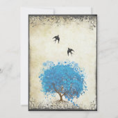 ブルーハートリーフツリーヴィンテージバードパールパーチメント 招待状 (裏面)