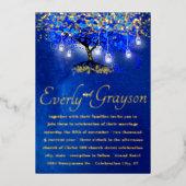 ブルーハートリーフツリー結婚金ゴールド 箔招待状 (正面)