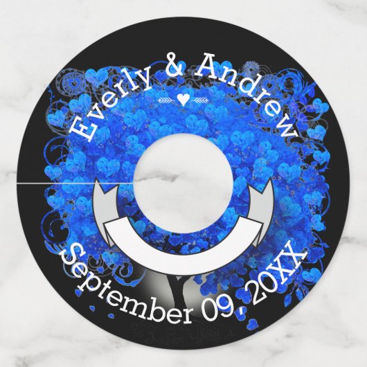 ブルーハートリーフ結婚ツリーのゲスト名のルーム ワイングラスタグ (正面)