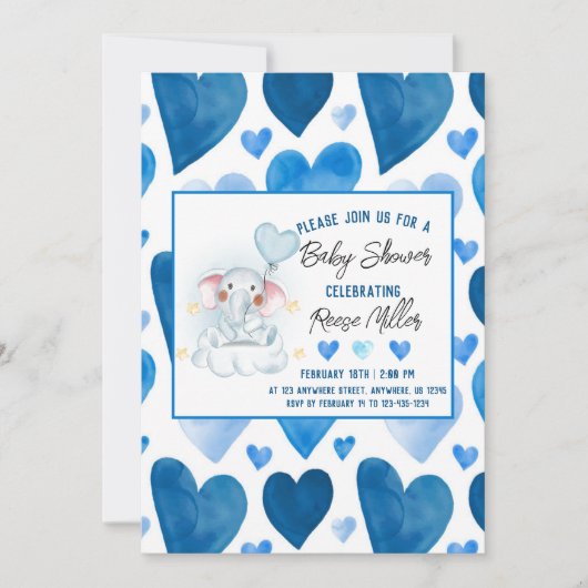 ブルーハート冬の赤ちゃんシャワー 招待状 (正面)