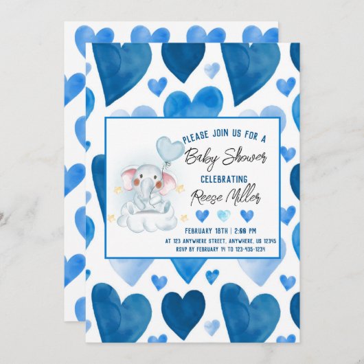 ブルーハート冬の赤ちゃんシャワー 招待状 (正面/裏面)