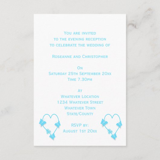 ブルーハート及びバタフライデザイン結婚披露宴 エンクロージャーカード (裏面)