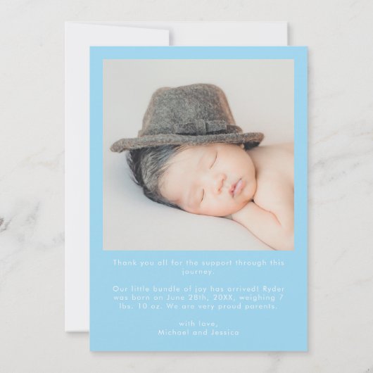 ブルーハート男の赤ちゃんサンキュー誕生 案内状 (裏面)