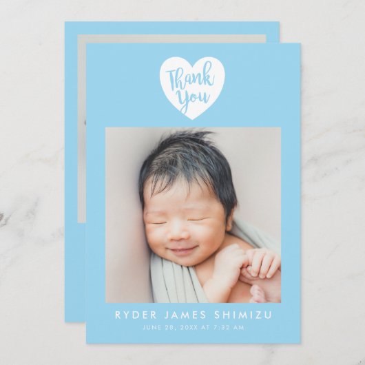 ブルーハート男の赤ちゃんサンキュー誕生 案内状 (正面/裏面)
