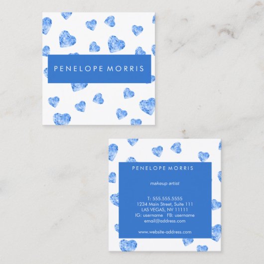 ブルーハート美しいスタイリストメイクアップアーティスト スクエア名刺 (正面/裏面)