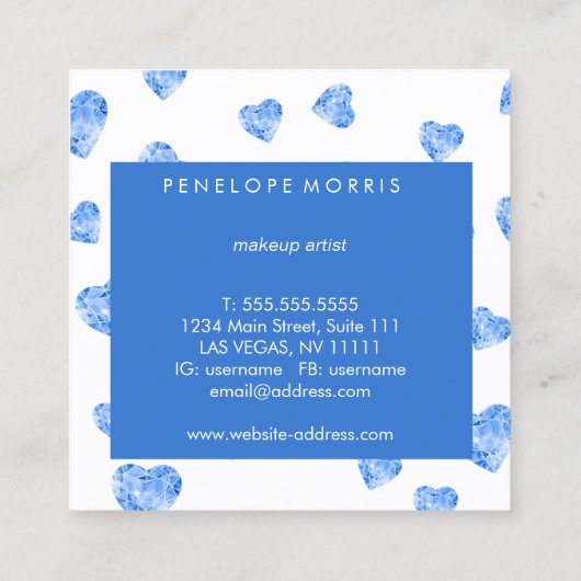 ブルーハート美しいスタイリストメイクアップアーティスト スクエア名刺 (裏面)
