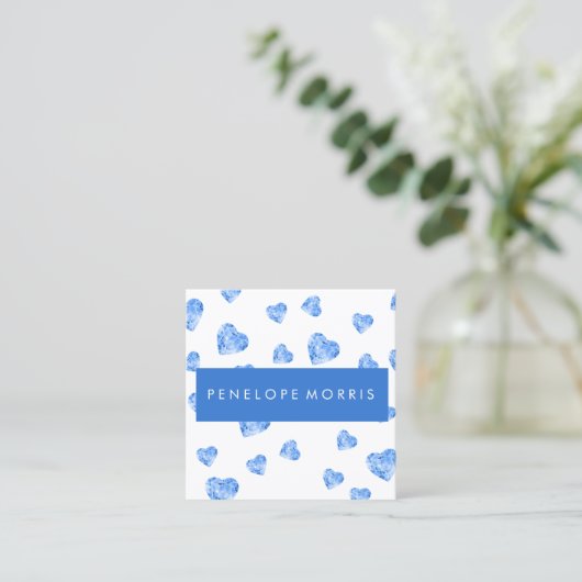 ブルーハート美しいスタイリストメイクアップアーティスト スクエア名刺 (スタンド正面)