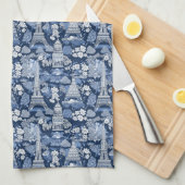 ブルーハード複雑なパリのエッフェルタワートワール キッチンタオル (四つ折り)
