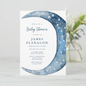 ブルーハーフムーン |男の子の赤ちゃんシャワー 招待状 (スタンド正面)