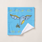 ブルーバお洒落ードイエローの尾の飛んでいる巻物 バスタオルセット (ウォッシュタオル)