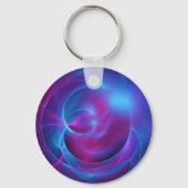 ブルーバイオレットとピンクの宇宙フラクタル渦巻形のル キーホルダー (正面)