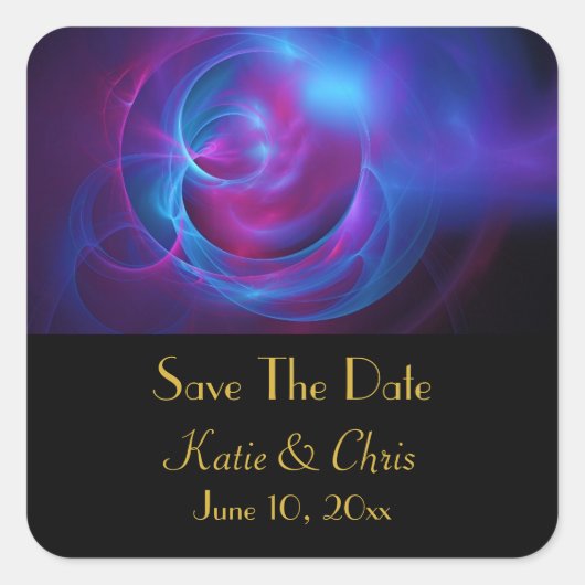 ブルーバイオレットとピンクの宇宙フラクタル渦巻形のル スクエアシール (正面)