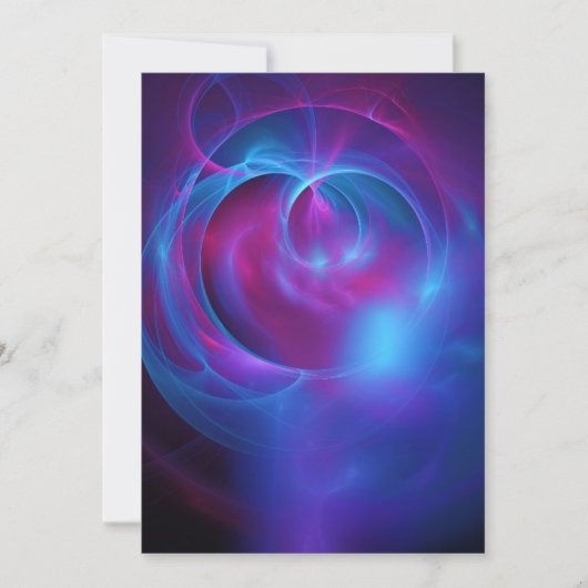 ブルーバイオレットとピンクの宇宙渦巻形のフラクタル結婚の 招待状 (正面)