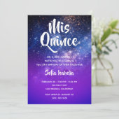 ブルーバイオレットグラデーションコズミックフォトミンス誕生日 招待状 (スタンド正面)