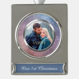 ブルーバイオレットスターリーライト初めてのクリスマス シルバープレートバナーオーナメント