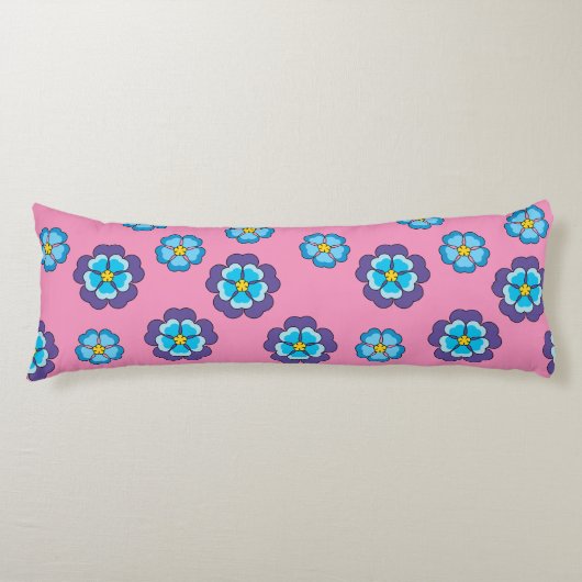 ブルーバイオレットピンクの花柄 ボディピロー (正面)