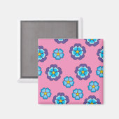 ブルーバイオレットピンクの花柄 マグネット (正面/裏面)