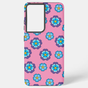 ブルーバイオレットピンクの花柄 SAMSUNG GALAXY S21+ケース