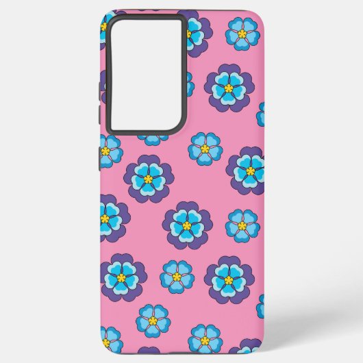 ブルーバイオレットピンクの花柄 SAMSUNG GALAXYケース (裏面)