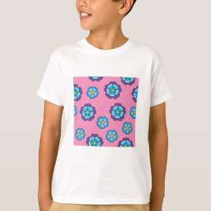 ブルーバイオレットピンクの花柄 Tシャツ