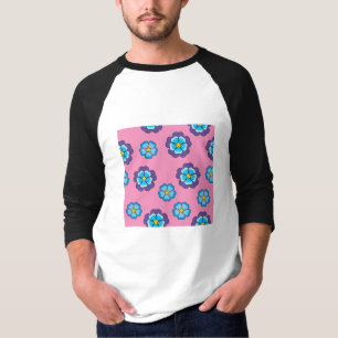 ブルーバイオレットピンクの花柄 Tシャツ
