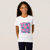 ブルーバイオレットピンクの花柄 Tシャツ (正面フル)