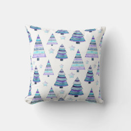 ブルーバイオレットモダンクリスマスツリーパターン クッション